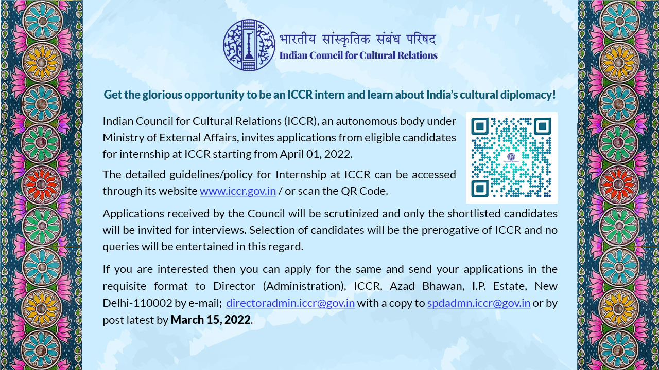 Advertisement for Internship at ICCR