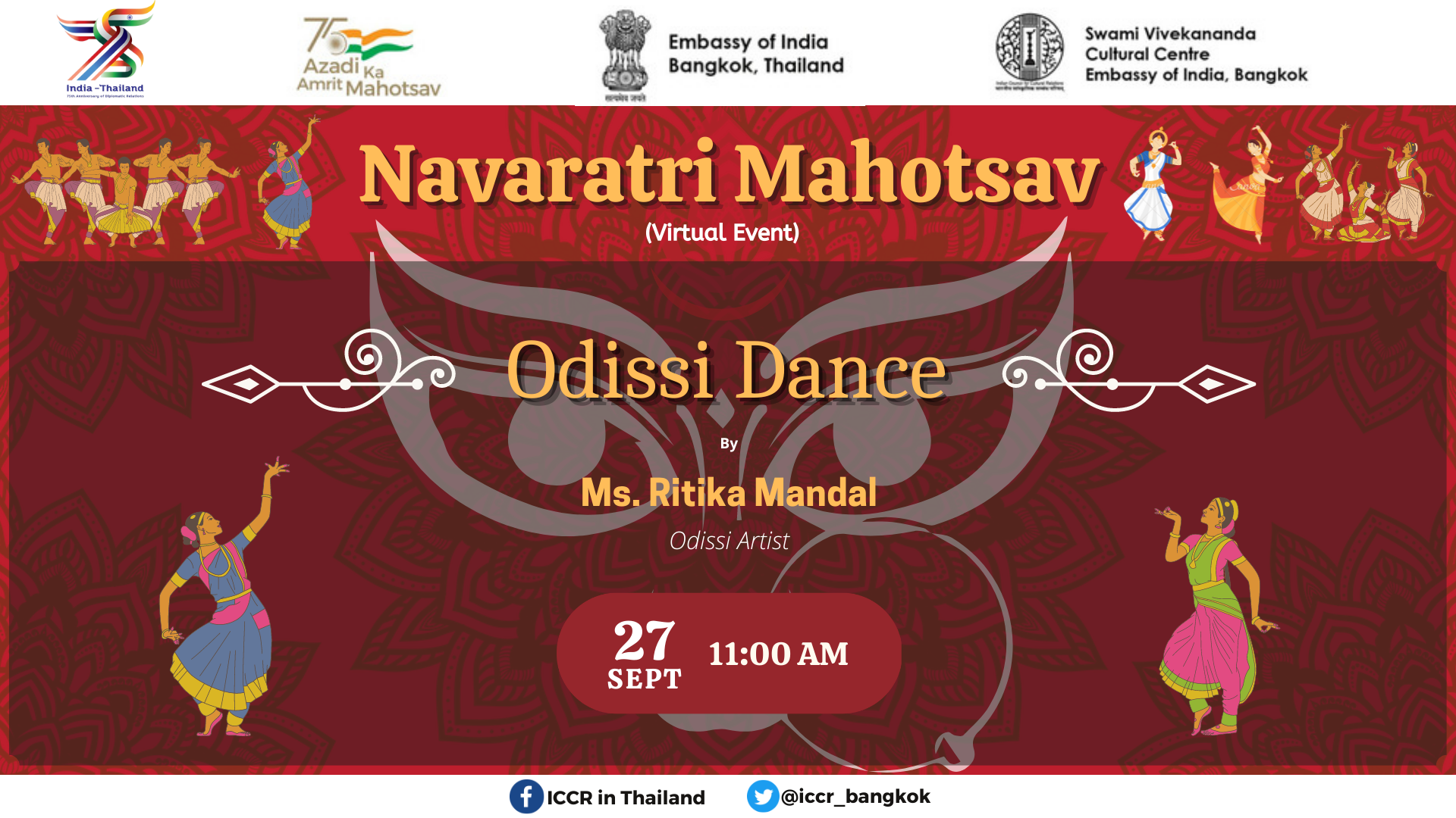 The SVCC's Embassy of India, Bangkok, is organizing a “Navratri Mahotsav” a virtual event in celebration of the Navratri Festival from September 26 to October 4, 2022. 