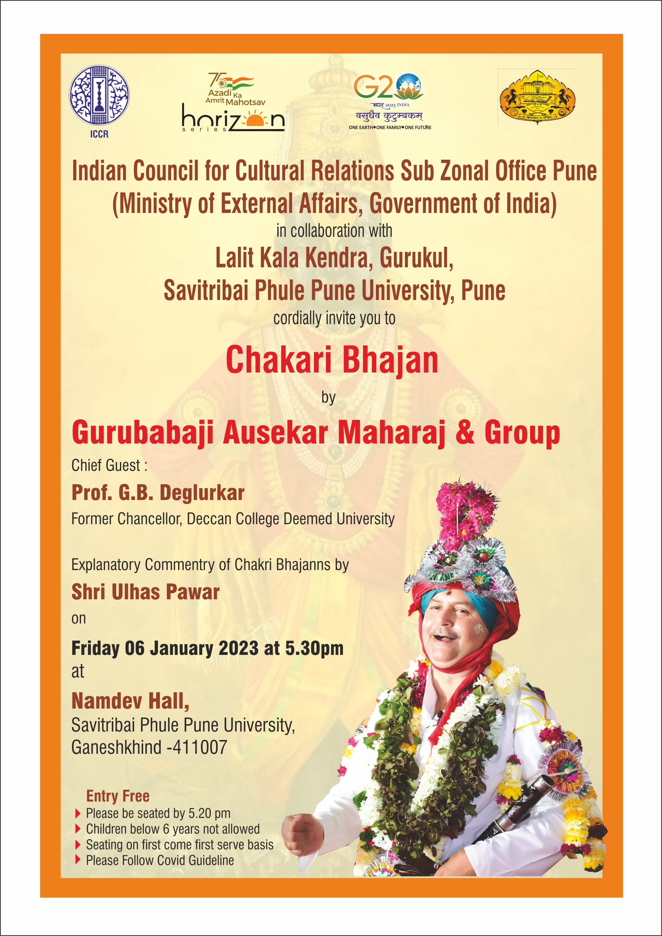 Invitation of "Chakari Bhajan" By Gurubabaji Ausekar Maharaj & Group on Friday 06th January 2023 at 5.30pm.