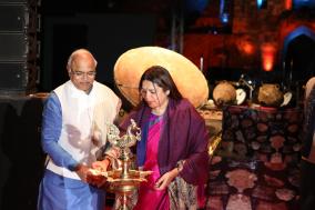 Lighting of auspicious lamp at Gala performance for celebration of Azadi Ka Amrit Mahotsav on 27 February 2022 at Purana Quila, New Delhi.