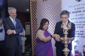 Lighting of lamp by Smt. Meenakashi Lekhi, Minister of State for External Affairs & Culture on the occasion of the celebration of World Portuguese Language Day on 13 May 2022 at Azad Bhavan Auditorium, New Delhi. 