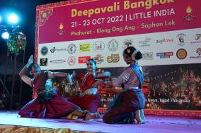 Bharatnatyam Dance by Ms. Bitul Sarma, SVCC Volunteer (Bharatnatyam), and SVCC students, Ms. Maahika and Ms. Prisha, during the Celebration of Deepavali on October 22, 2022, at Phahurat, Bangkok.