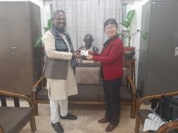 Shri A. Annamalai, Director, National Gandhi Museum greets  Prof. (Ms.) Qiu Yonghui, Contemporary Religion, Sichuan University, Chengdu, China at New Delhi
