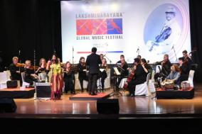  performance by Dr. L. Subramaniam, Smt Kavita Krishnamurthy and 23 Member Symphony Orchestra of Castile and Leon (OSCYL) from Spain at Shilpakalavedika, Madhapur, Hyderabad.